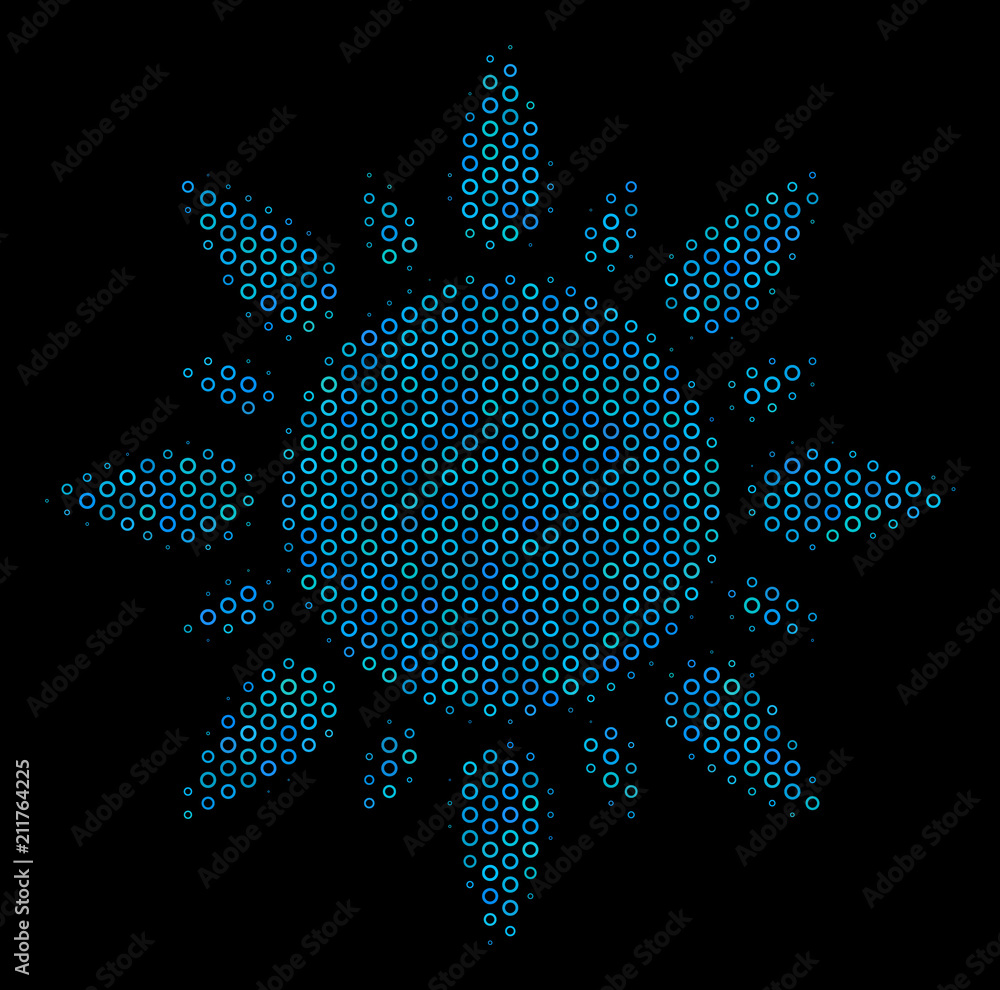 Aufkleber halftone sun composition icon of empty circles in blue color tones on a black background. vector cir