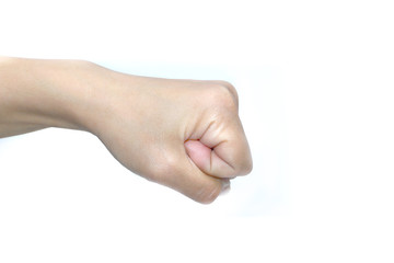 fist, gesture hand close-up on a white background