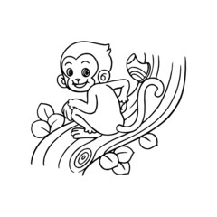 Monkey cartoon illustration isolated on white background for children color book