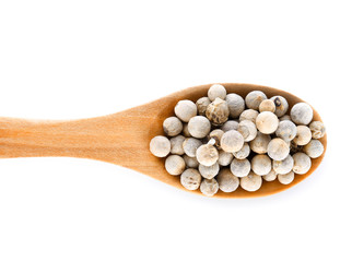 Pepper seed in wood spoon  on white background