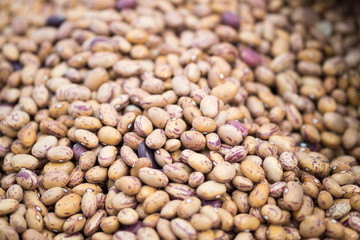 Macroshot of brown Pinto Beans, sale on local city market
