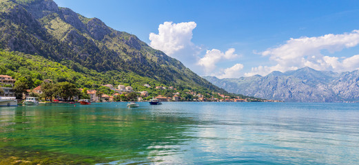 Adriatic sea coastline, boka-kotor bay near the city Kotor, Mediterranean summer seascape, nature landscape, vacations in the summer paradise, panoramic view