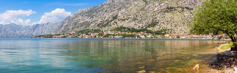 Fototapeta premium Adriatic sea coastline, boka-kotor bay near the city Kotor, Mediterranean summer seascape, nature landscape, vacations in the summer paradise, panoramic view