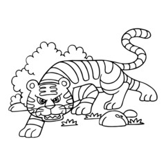 Tiger cartoon illustration isolated on white background for children color book