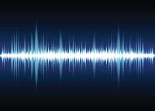 Sound waves oscillating glow light, Abstract technology background, Vector
