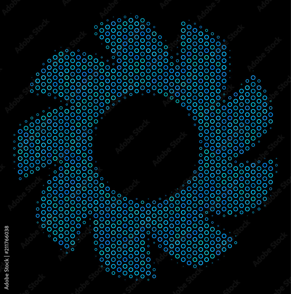 Poster halftone turbine mosaic icon of empty circles in blue color tints on a black background. vector empt