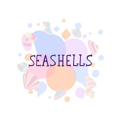 Lettering phrase on the seamless pattern of seashells