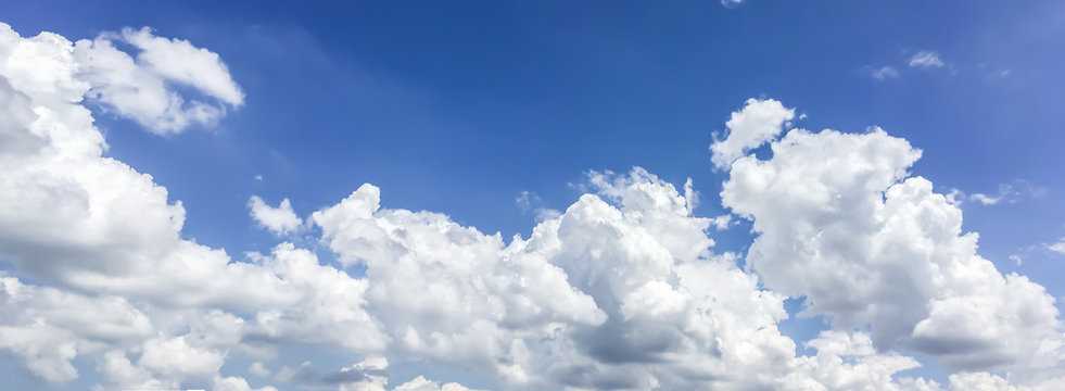 Dramatic atmosphere panorama view of beautiful summer blue sky and clouds. © ekapolsira