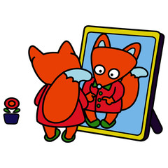 Fox cartoon illustration isolated on white background for children color book