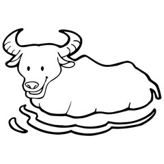 Buffalo cartoon illustration isolated on white background for children color book