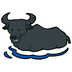 Buffalo cartoon illustration isolated on white background for children color book