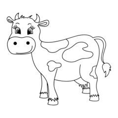 Cow cartoon illustration isolated on white background for children color book