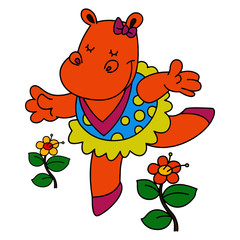 Hippo cartoon illustration isolated on white background for children color book