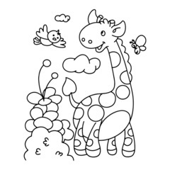 Giraffe cartoon illustration isolated on white background for children color book