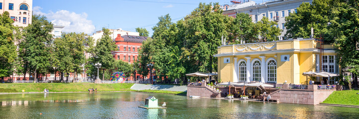 Panorama of Patriarch pond, Moscow, Russia