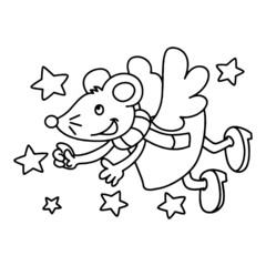 Mouse cartoon illustration isolated on white background for children color book