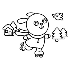 Rabbit cartoon illustration isolated on white background for children color book