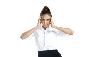 Young generation business woman suffering with headache