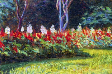 Malerei Landschaft Original Ölfarbe auf Leinwand von Salvia-Blumen. © Painterstock