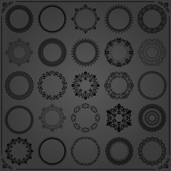 Vintage set of vector round elements. Different elements for decoration and design frames, cards, menus, backgrounds and monograms. Classic black patterns. Set of vintage patterns