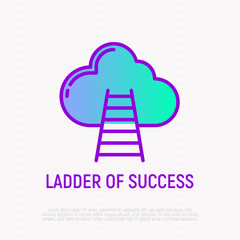 Ladder of success thin line icon. Modern vector illustration of goal achievement.