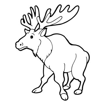 Moose cartoon illustration isolated on white background for children color book