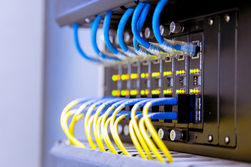 Network switch and ethernet cables,Data Center Concept.