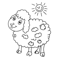 Sheep cartoon illustration isolated on white background for children color book