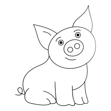 Pig cartoon illustration isolated on white background for children color book
