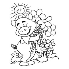 Pig cartoon illustration isolated on white background for children color book