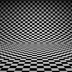 Black and white checker 3D studio background.