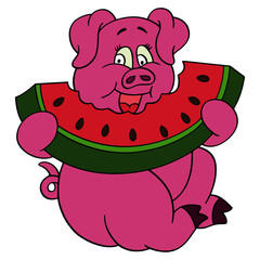 Pig cartoon illustration isolated on white background for children color book