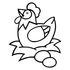 Hen cartoon illustration isolated on white background for children color book
