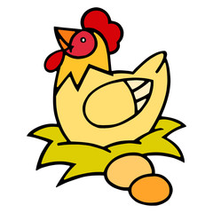 Hen cartoon illustration isolated on white background for children color book