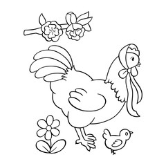 Hen cartoon illustration isolated on white background for children color book