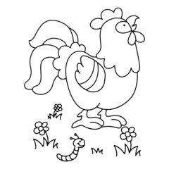 Cock cartoon illustration isolated on white background for children color book