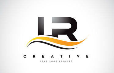 LR L R Swoosh Letter Logo Design with Modern Yellow Swoosh Curved Lines.
