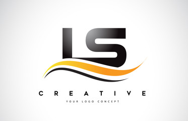 LS L S Swoosh Letter Logo Design with Modern Yellow Swoosh Curved Lines.
