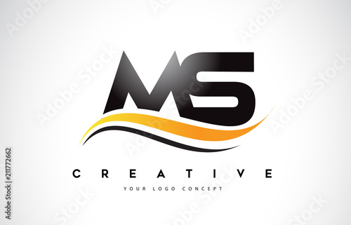 Ms M S Swoosh Letter Logo Design With Modern Yellow Swoosh Curved Lines Wall Mural Twindesigner