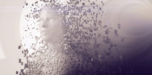 Close-up of gray pixelated 3d female