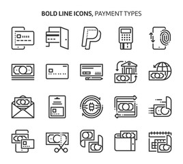 Payment types, bold line icons