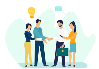 Business concept vector illustration, partnership concept, agreement of parties, hand shake, signing documents