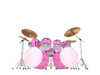 Fototapeta na wymiar Drums pink with two bass drums. Isolated on white
