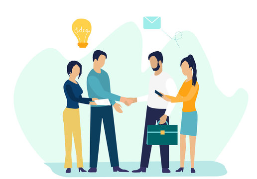 Business concept vector illustration, partnership concept, agreement of parties, hand shake, signing documents