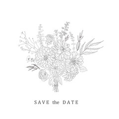 Floral bouquet for save the date, wedding, decoration.