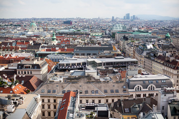 Vienna in Austria, capital city cityscape with rooftop of St. Stephen Cathedral.