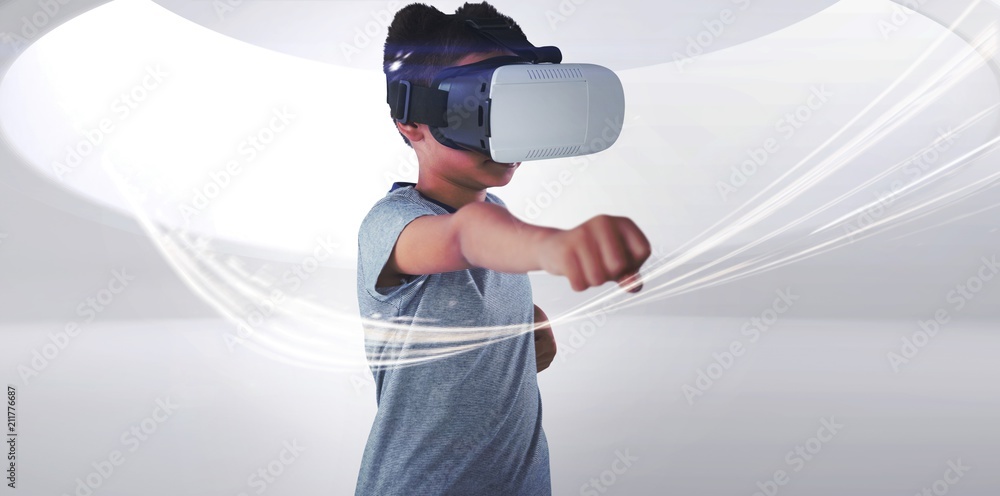 Poster Boy using virtual reality headset while gesturing
