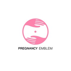 Vector logo design template - female hands embracing your pregnant tummy. Perfect for maternity hospital, mother club, care during pregnancy, protection or pregnancy support.