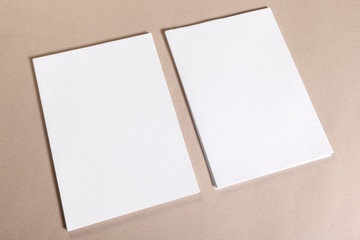 Blank paper pieces for mock up on a beige background