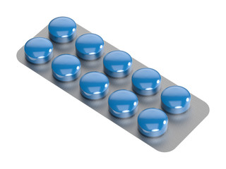 Tablets in package. Sore throat. 3D rendering